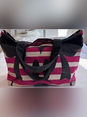 Disney Store | Red and White Striped Canvas Tote Bag with Black Graphic